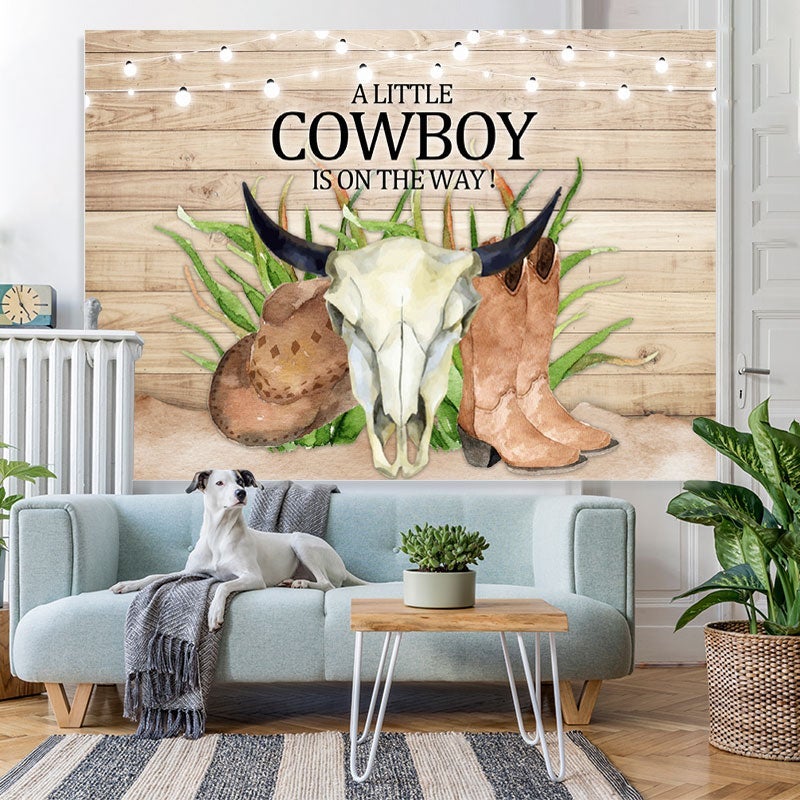 Lofaris A Little CowBoy Is On The Way Baby Shower Backdrop