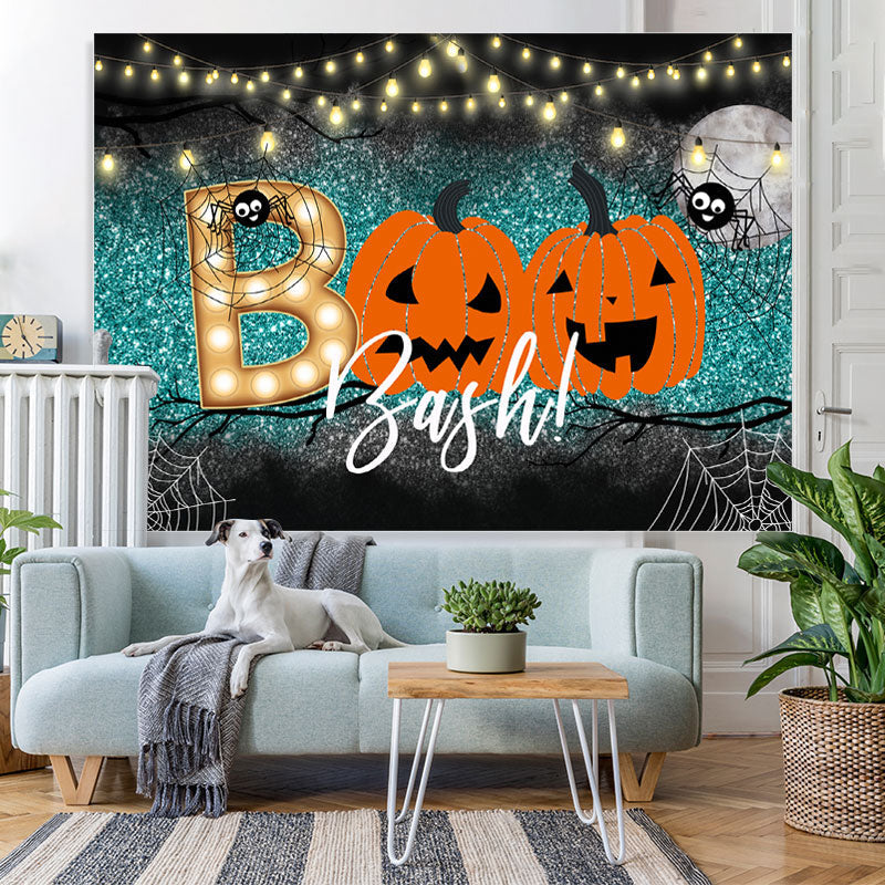 Lofaris Boo Bash Pumpkin Green Bokeh Halloween Party Backdrop