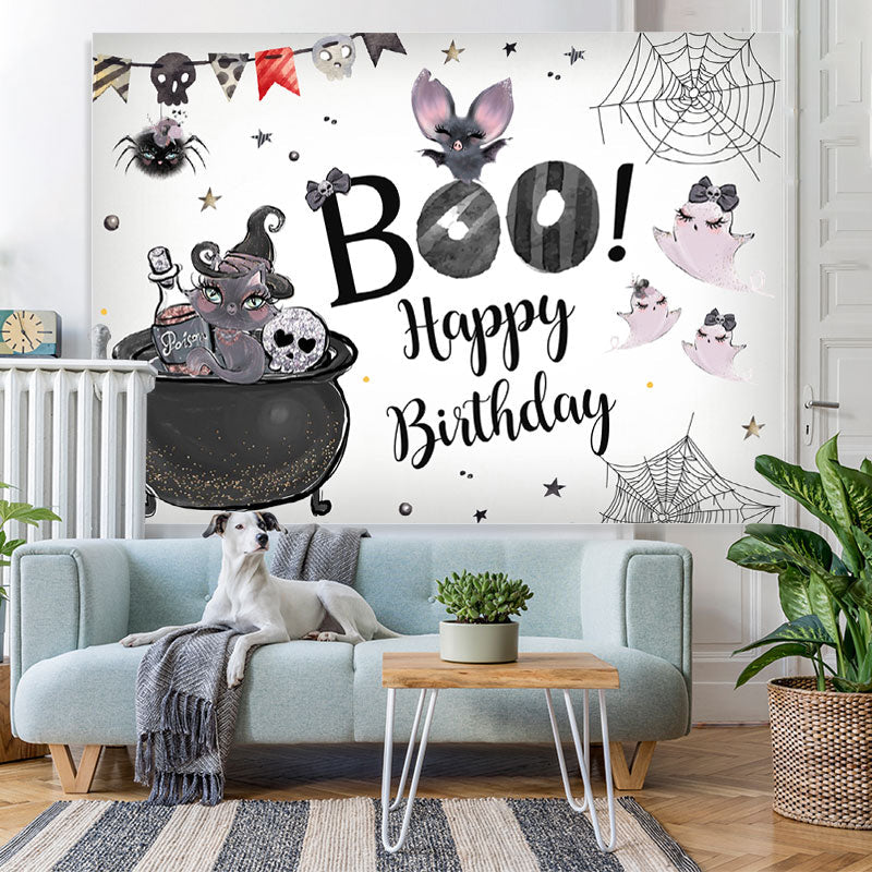 Lofaris Boo! Halloween Themed Birthday Party Backdrop for Girls