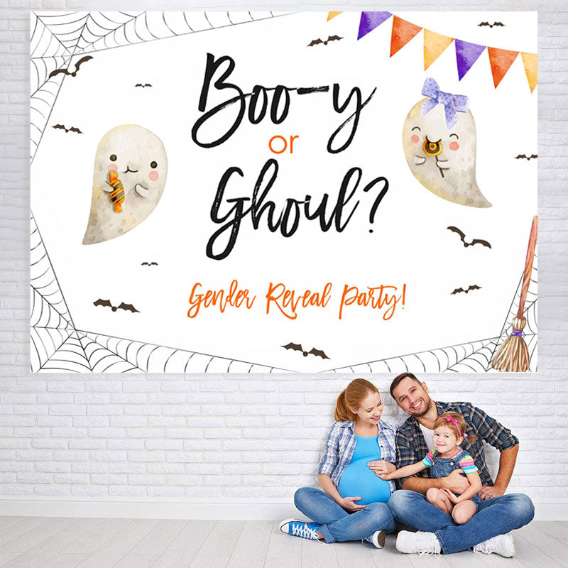 Lofaris Boo Or Ghou Bat Halloween Theme White Gender Reval Backdrop