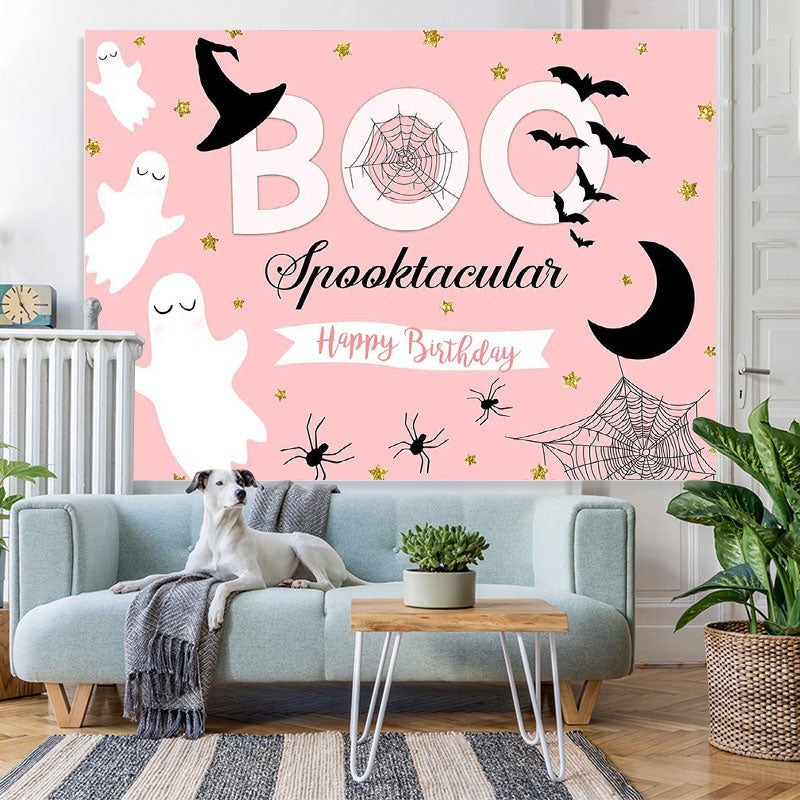 Lofaris BOO pink Halloween party birthday photo booth backdrop