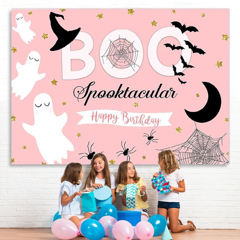 Lofaris BOO pink Halloween party birthday photo booth backdrop