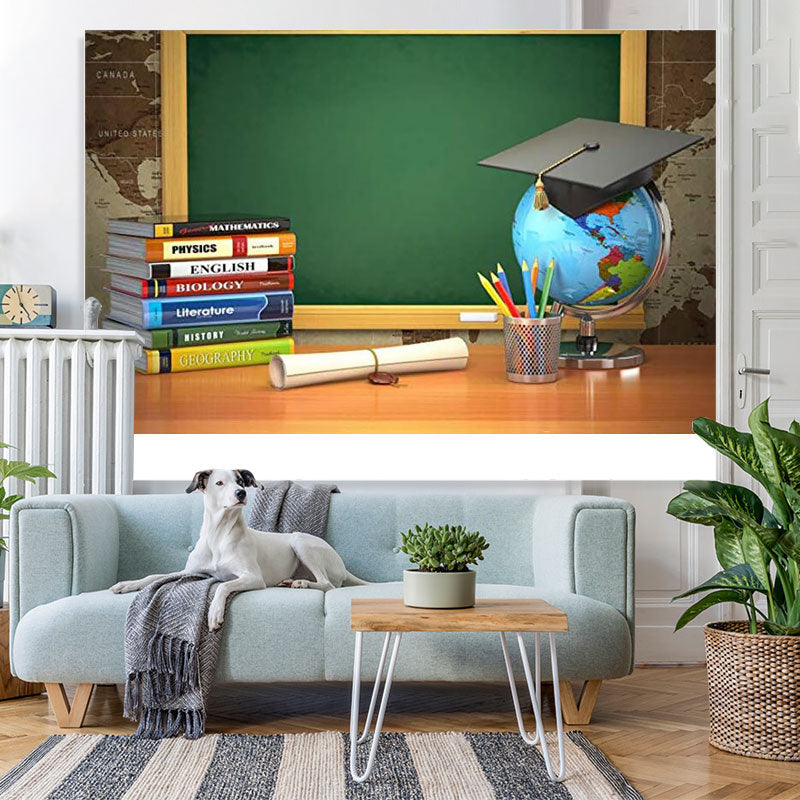 Lofaris Book globe and green blackboard back to school backdrop