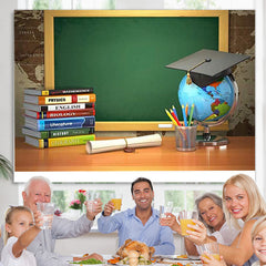 Lofaris Book globe and green blackboard back to school backdrop
