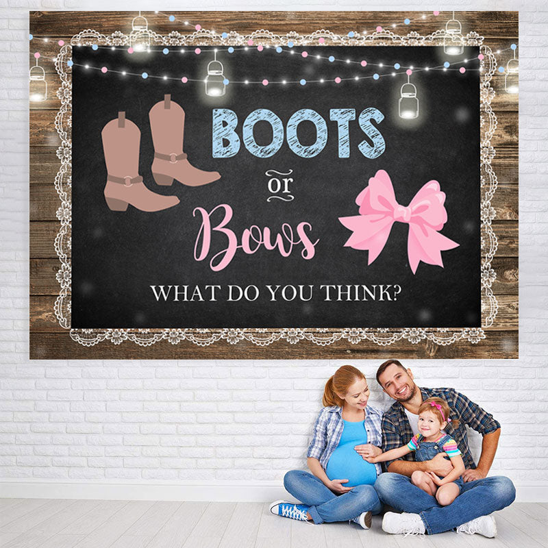 Lofaris Boots and Bows Cute Wood Baby Shower Backdrop