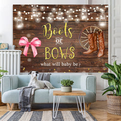 Lofaris Boots Or Bows Lights Wood Backdrop for Baby Shower