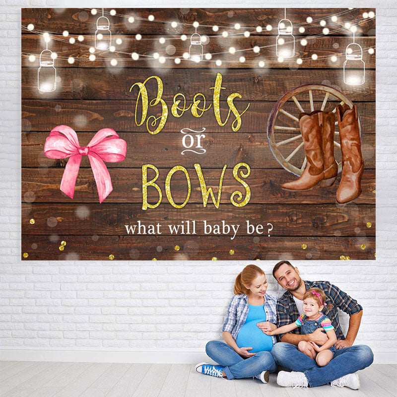 Lofaris Boots Or Bows Lights Wood Backdrop for Baby Shower