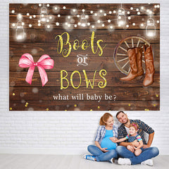 Lofaris Boots Or Bows Lights Wood Backdrop for Baby Shower