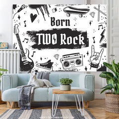 Lofaris Born Two Rock Black And White Happy Birthday Backdrop