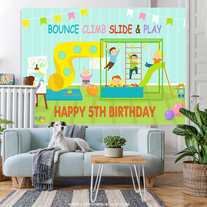 Lofaris Bounce Climb Slide And Play Happy 5Th Birthday Backdrop