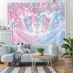 Lofaris Boy Or Girl Blue Pink Glitter Foot Baby Shower Backdrop