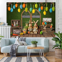 Lofaris Cute Bunny Crossing And Green Wall Wood Backdrop
