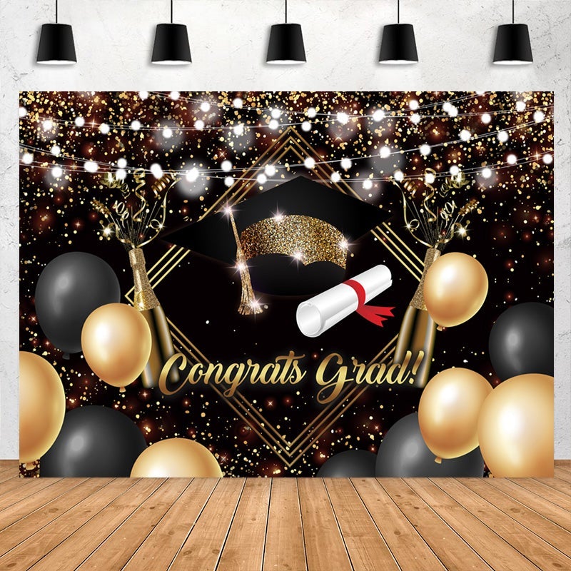 Lofaris Bright Gold And Ballon Glitter Congrats Grad Backdrop