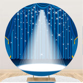 Lofaris Bright Light Blue Curtain Round Birthday Party Backdrop