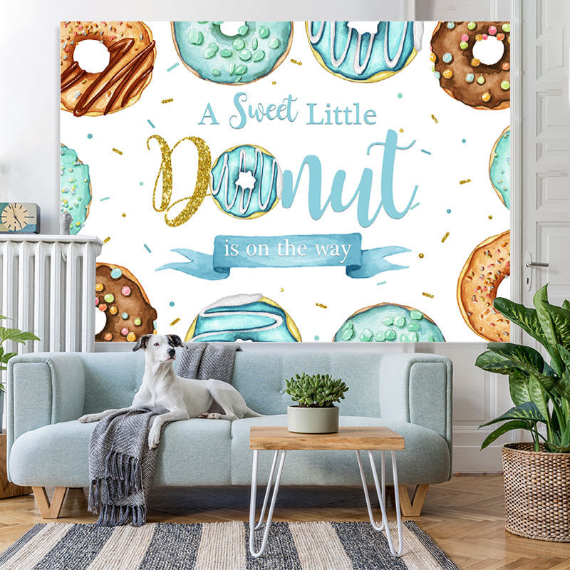 Lofaris Brown And Blue Glitter Donut Theme Baby Shower Backdrop