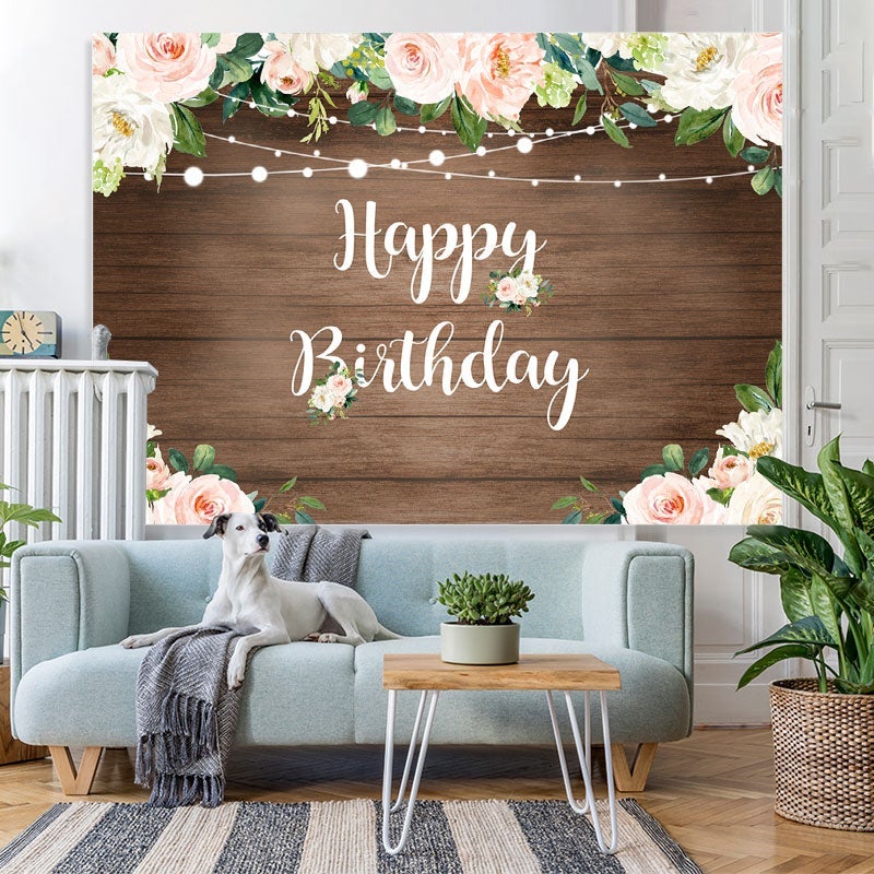 Lofaris Brown Floor Flowers Wall Backdrop for Newborn Birthday