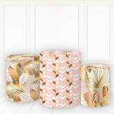 Lofaris Brown Pink Leaves Pillar Wrap With Cake Table Cover