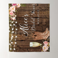 Lofaris Brown Wood Boots And Bubbly Bridal Shower Backdrop