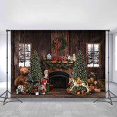 Lofaris Brown Wood House And Teddy Bear Merry Chrismas Backdorp
