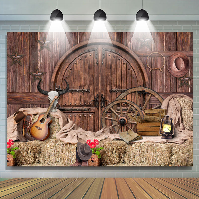 Lofaris Brown Wooden And Western Cowboy Birthday Party Backdrop