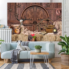 Lofaris Brown Wooden And Western Cowboy Birthday Party Backdrop