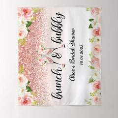 Lofaris Brunch And Bubbly Pink Floral Glitter Bridal Backdrop
