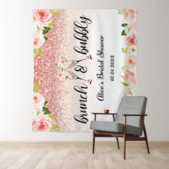 Lofaris Brunch And Bubbly Pink Floral Glitter Bridal Backdrop