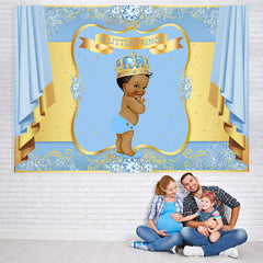 Lofaris Bule And Golden Crown Baby Shower Backdrop For Prince