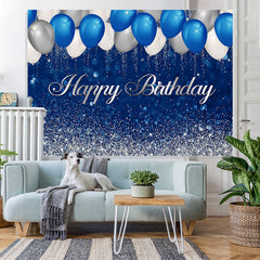 Lofaris Bule and Silver Balloon Bokeh Happy Birthday Backdrop