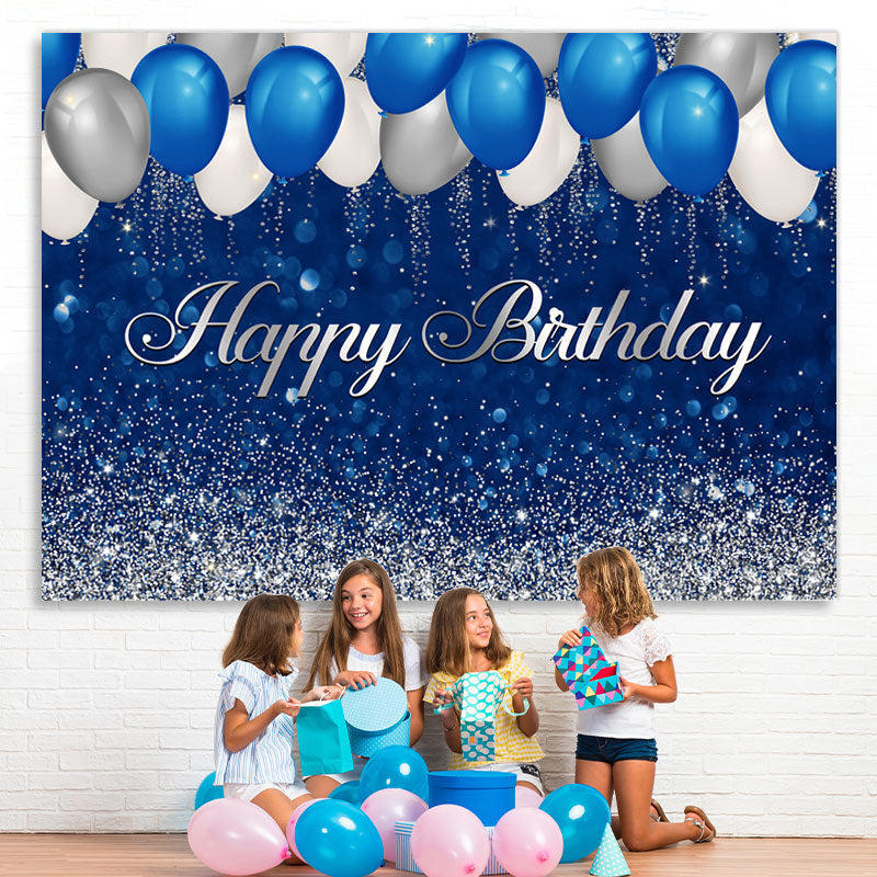 Lofaris Bule and Silver Balloon Bokeh Happy Birthday Backdrop