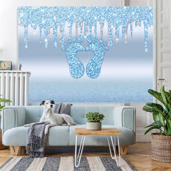 Lofaris Bule Bokeh Little Feet Glitter Backdrop for Baby Shower