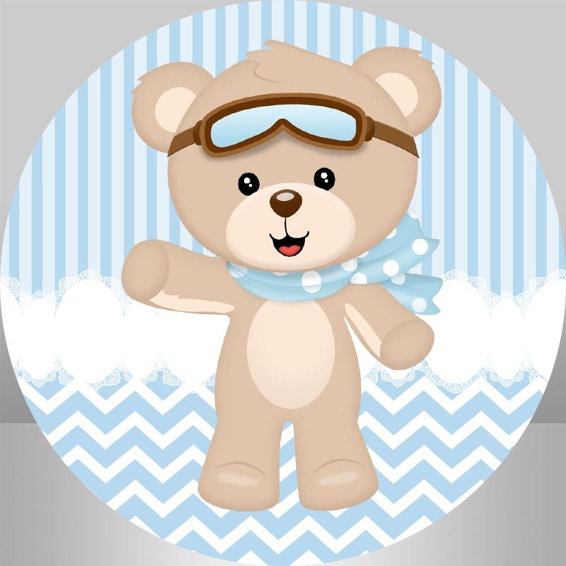Lofaris Bule White Stripe Teddy Bear Circle Baby Shower Backdrop