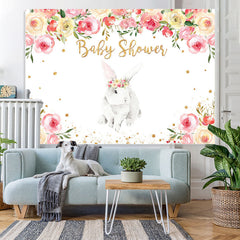Lofaris Bunny And Pink With White Floral Baby Shower Backdrop