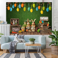 Lofaris Bunny Crossing And Wood Box Green Baby Shower Backdrop