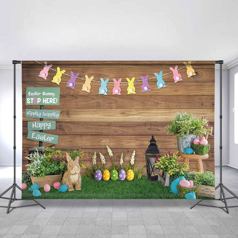 Lofaris Bunny Rabbit Colorful Eggs Grass Floral Easter Backdrop