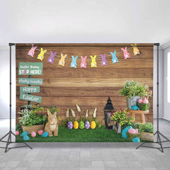 Lofaris Bunny Rabbit Colorful Eggs Grass Floral Easter Backdrop