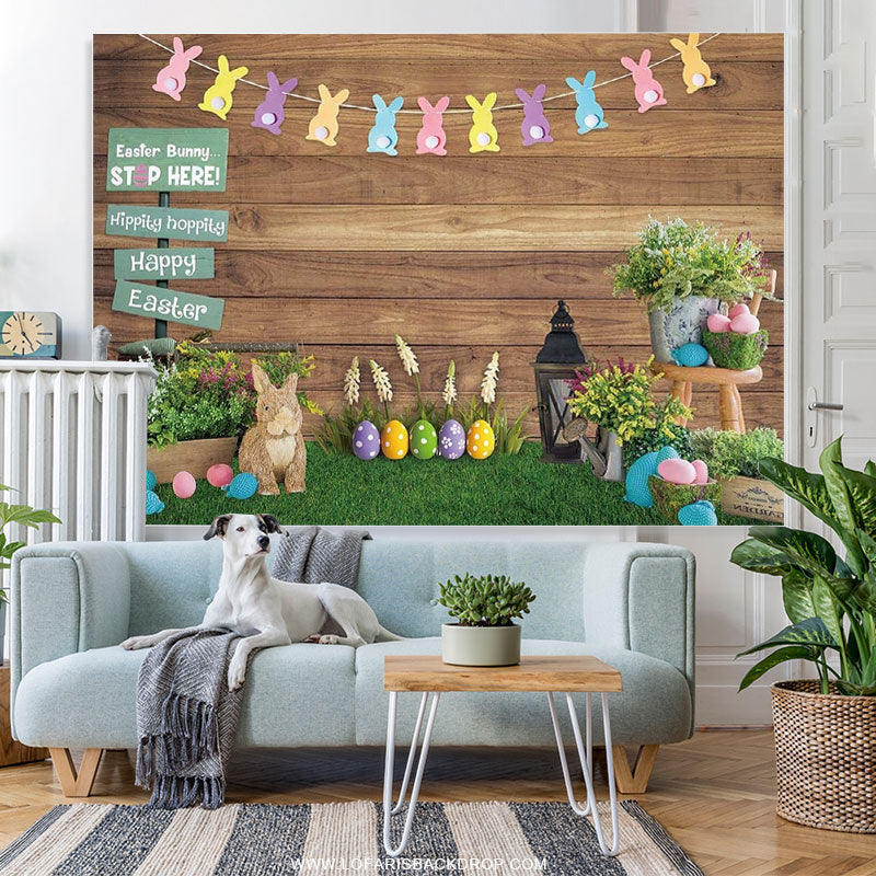 Lofaris Bunny Rabbit Colorful Eggs Grass Floral Easter Backdrop