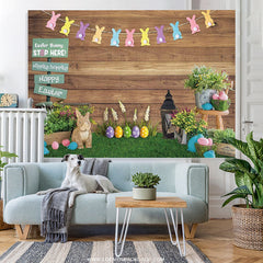 Lofaris Bunny Rabbit Colorful Eggs Grass Floral Easter Backdrop
