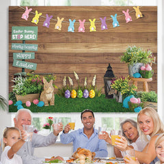 Lofaris Bunny Rabbit Colorful Eggs Grass Floral Easter Backdrop