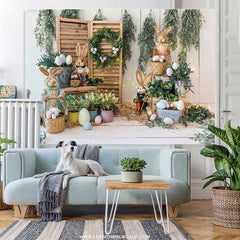 Lofaris Bunny Rabbits Colorful Eggs Happy Easter Party Backdrop