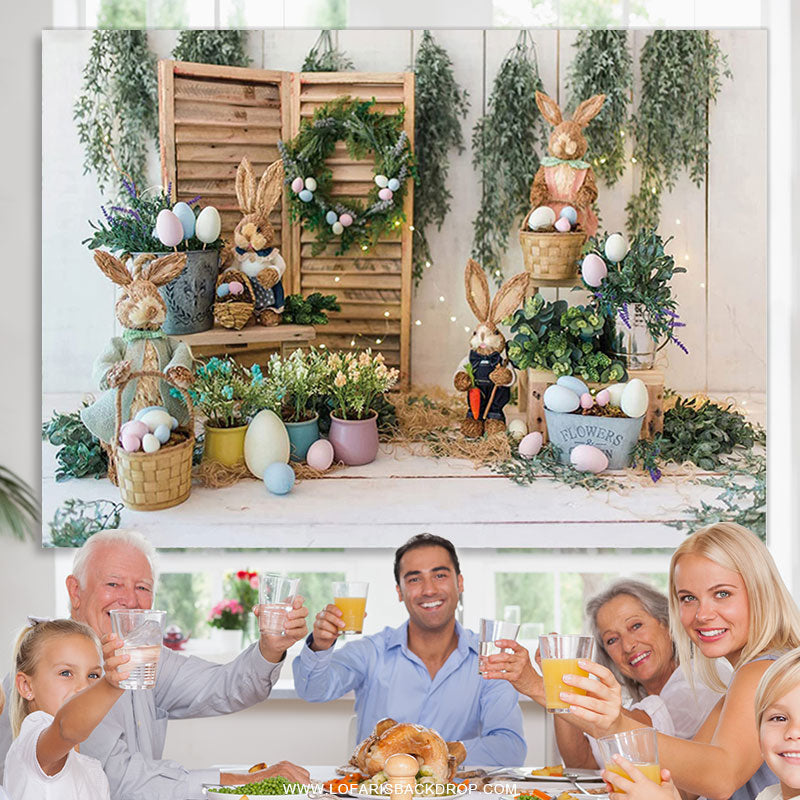 Lofaris Bunny Rabbits Colorful Eggs Happy Easter Party Backdrop