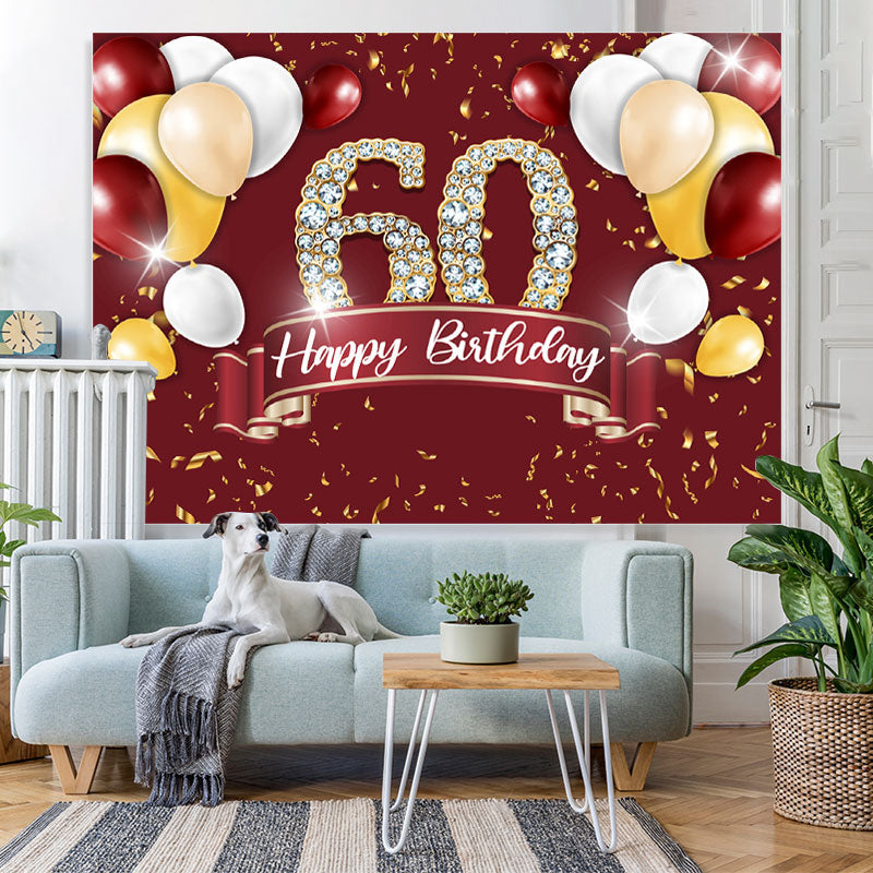 Lofaris Burgundy And Gold Balloon Happy 60Th Birthday Backdrop