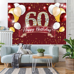 Lofaris Burgundy And Gold Balloon Happy 60Th Birthday Backdrop