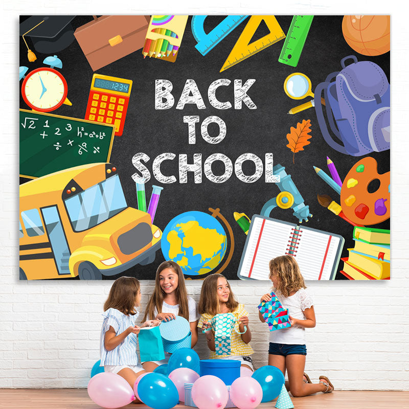 Lofaris Bus and student stationery Back to School Backdrop
