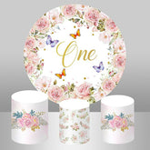 Lofaris Butterfly Flower Round Happy 1st Birthday Backdrop Kit