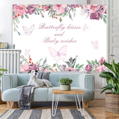 Lofaris Butterfly Kiss Baby Wishes Floral Backdrop for Shower