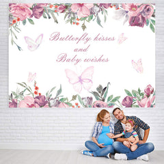 Lofaris Butterfly Kiss Baby Wishes Floral Backdrop for Shower