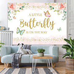 Lofaris Butterfly Pink Floral Baby Shower Backdrop for Girl
