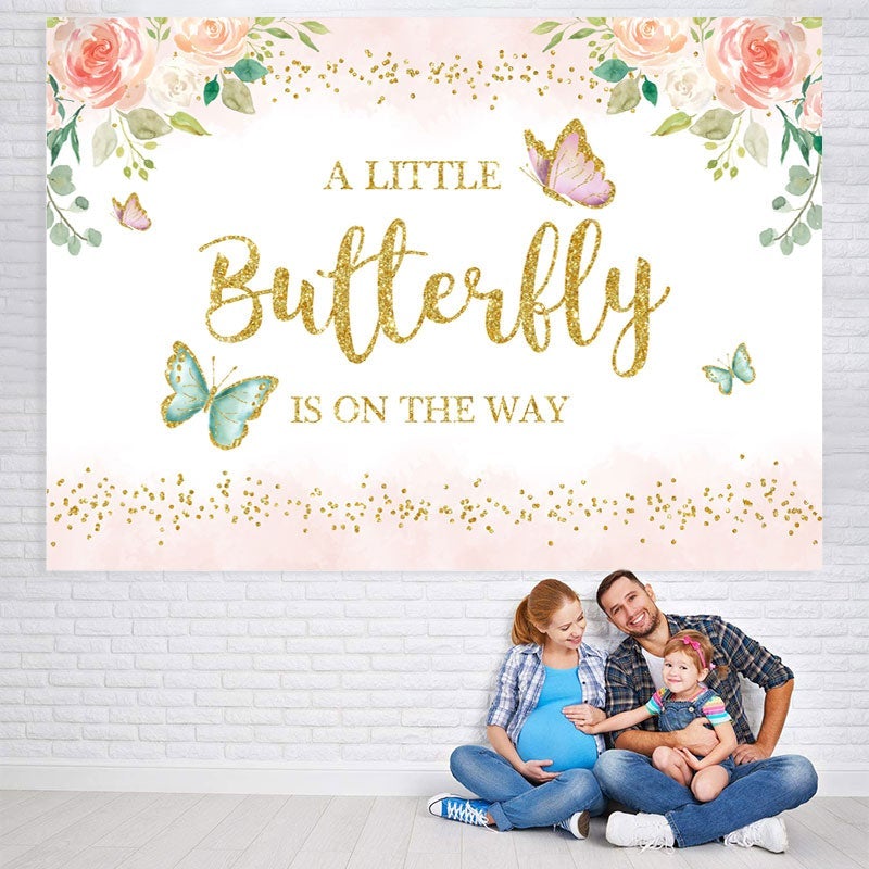 Lofaris Butterfly Pink Floral Baby Shower Backdrop for Girl