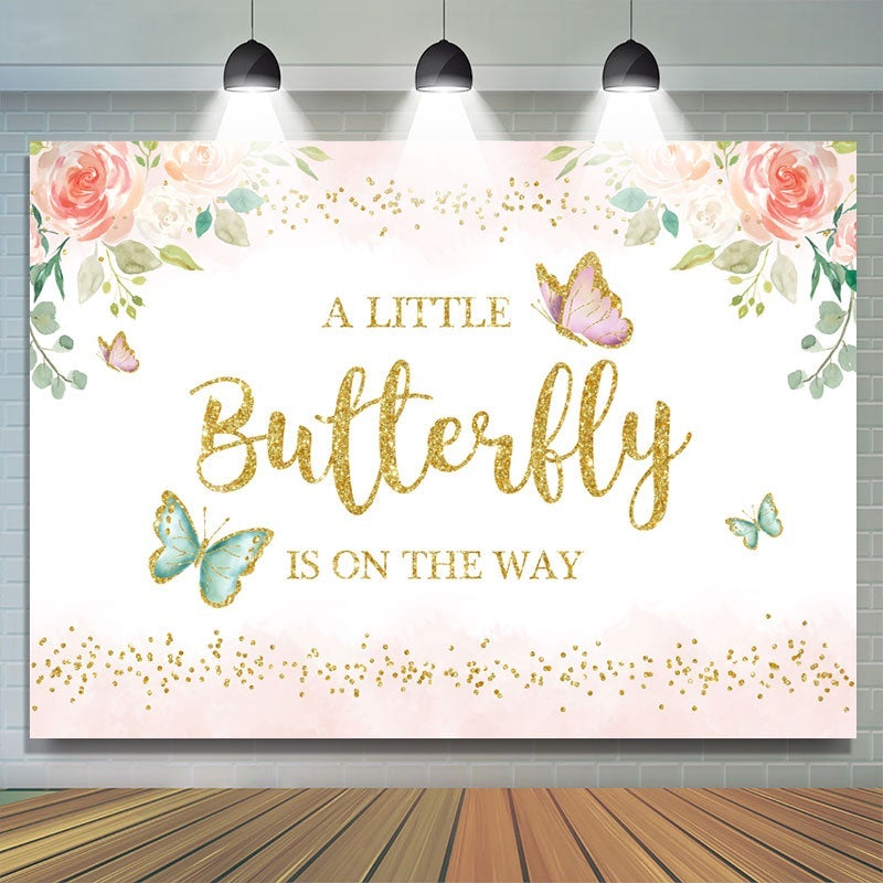 Lofaris Butterfly Pink Floral Baby Shower Backdrop for Girl